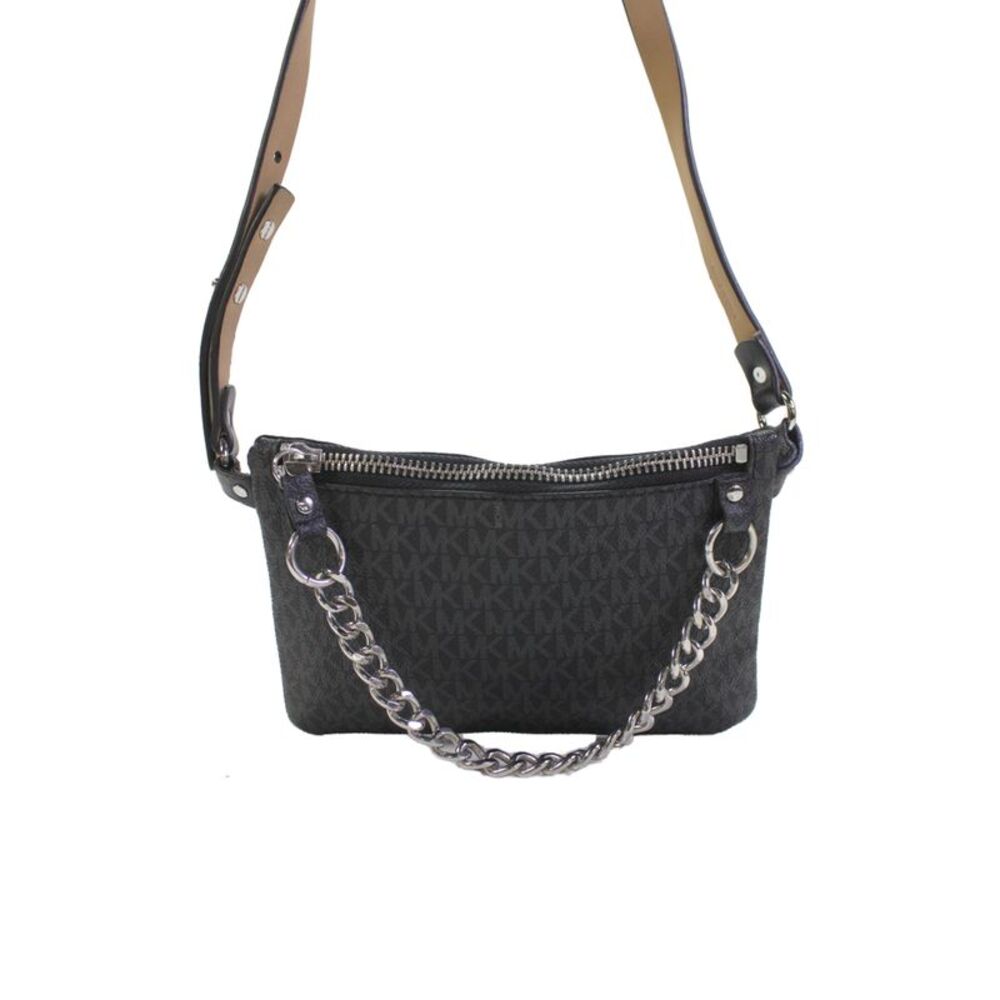 Michael Michael Kors Womens Canvas Monogram Print Belt Bag Black Size Large